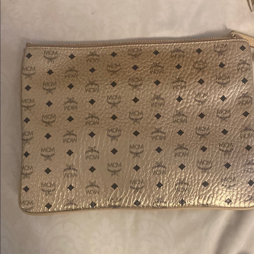 MCM Gold Clutch with Black Accents